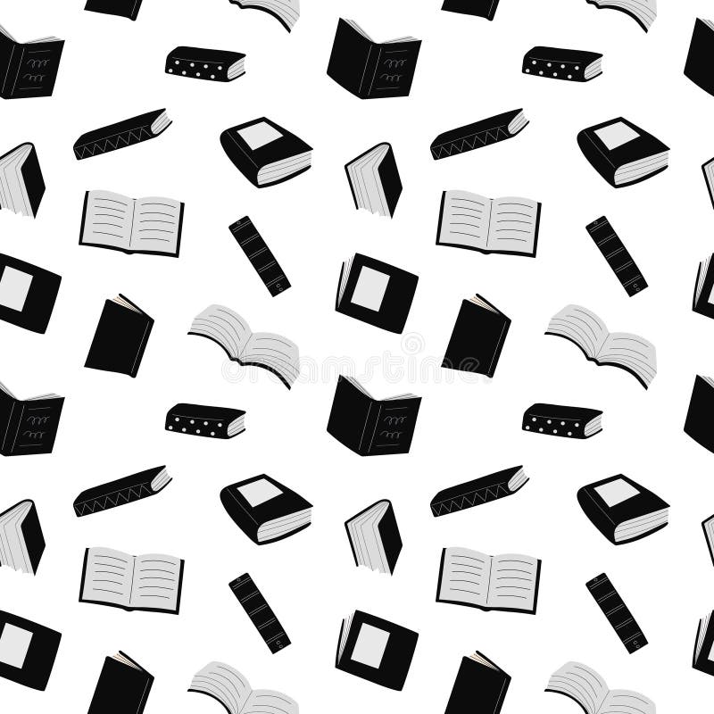 Seamless pattern with different books silhouette on white background royalty free illustration