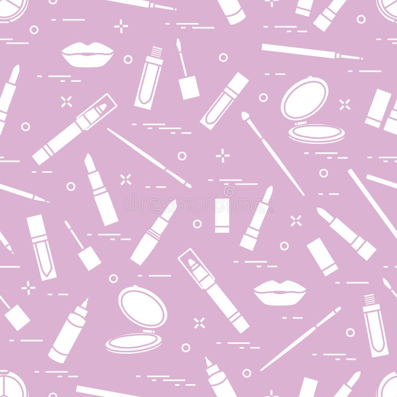 Seamless pattern of different lip make-up tools. Vector illustration of lipsticks, mirror, lip liner, lip gloss and other. Glamour fashion vogue style. Applicator stick vectors