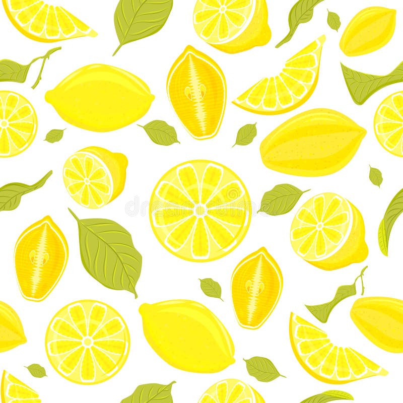 Seamless Pattern of Different Vector Lemons Stock Vector - Illustration ...