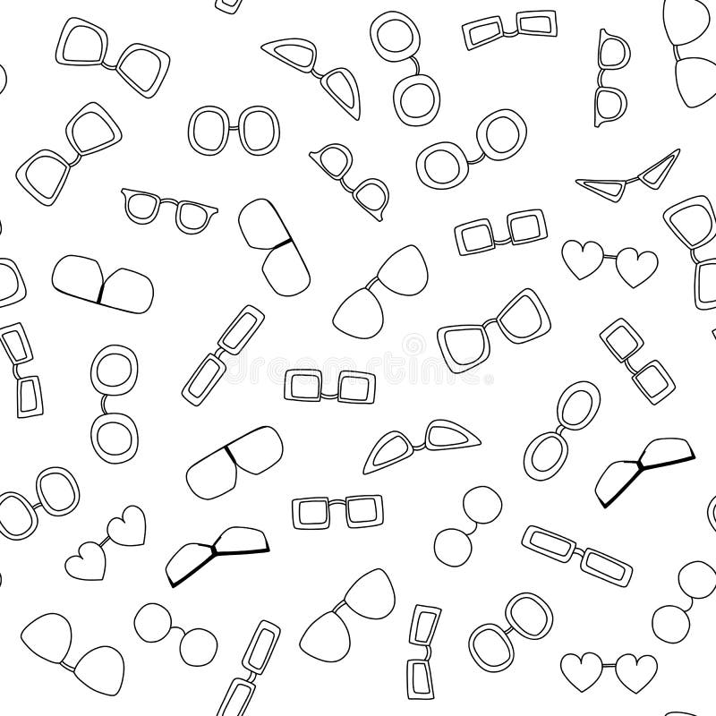Seamless Pattern with Doodle Glasses. Vector Sketch Illustration of