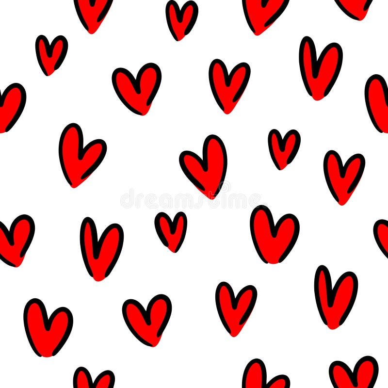 Seamless pattern with doodle hand drawn hearts. vector illustration