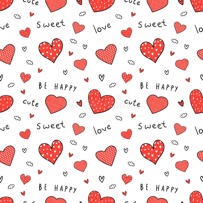 Seamless pattern doodle hearts pattern stock illustration