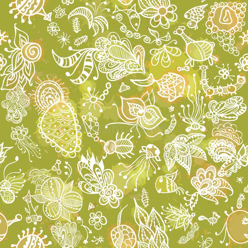 Seamless Pattern In Doodle Style In Light Green Color Stock Vector