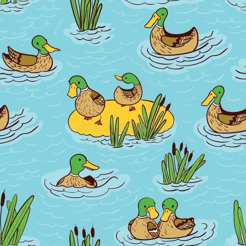 Seamless pattern with ducks and reed on water stock illustration Seamless pattern with ducks and reed on water stock illustration