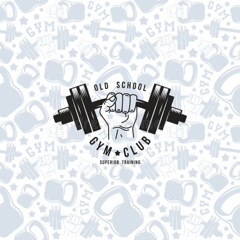 Seamless Pattern and Emblem Gym Club Stock Vector - Illustration of ...