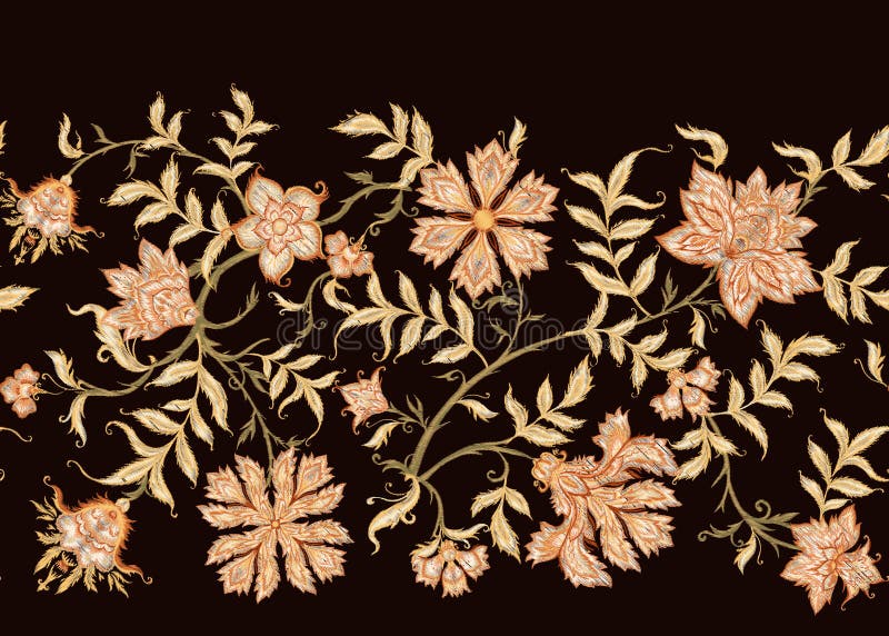 Seamless pattern with embroidery imitation with ethnic pattern stock illustration