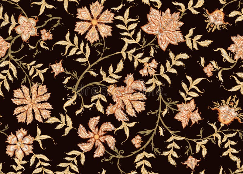 Seamless pattern with embroidery imitation with ethnic pattern vector illustration