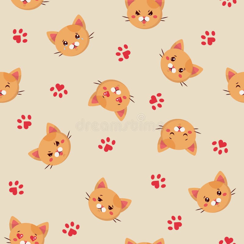 Set of Emoji Ginger Cats on Light Backgound. Stock Vector
