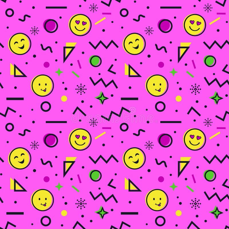 Seamless pattern with emoji in memphis style. vector illustration