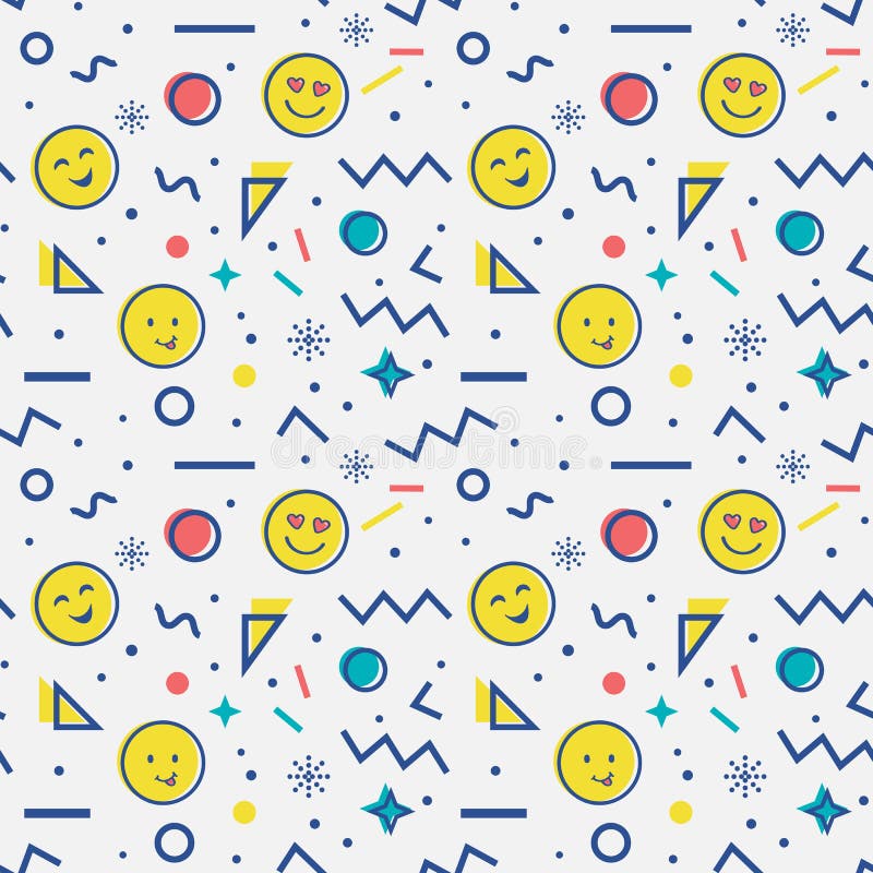 Seamless pattern with emoji in memphis style. royalty free illustration