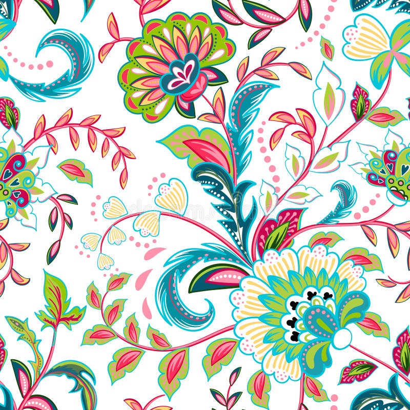 Seamless Pattern with Fantasy Flowers, Natural Wallpaper, Floral