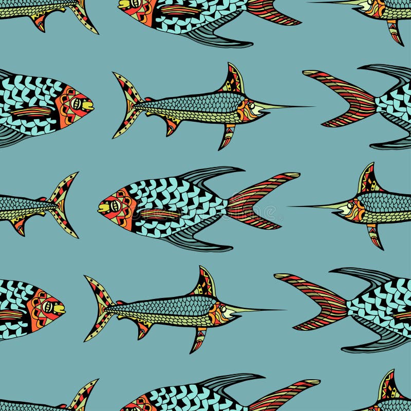 Seamless pattern fish stock vector. Illustration of pencil - 59198944
