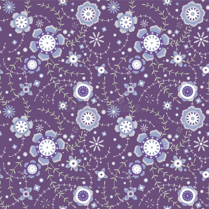 Seamless pattern flowers at dark blue background