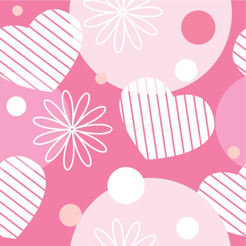 Seamless pattern with flowers, hearts and circles