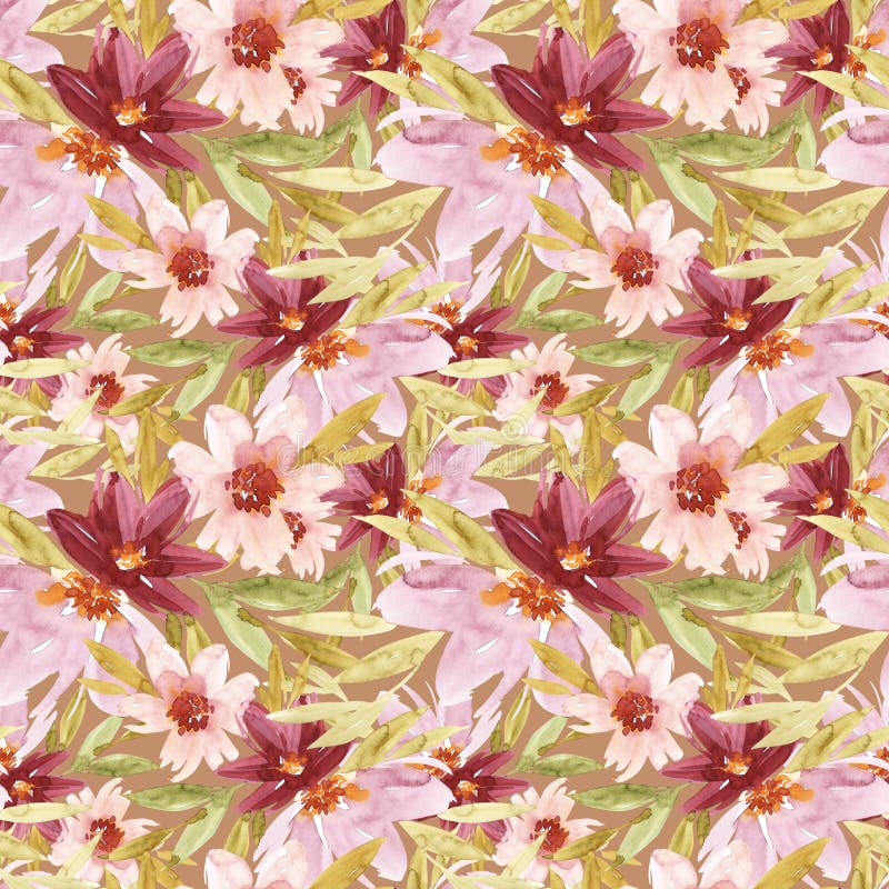 Seamless Pattern with Flowers Watercolor. Gentle Colors. Female Pattern ...