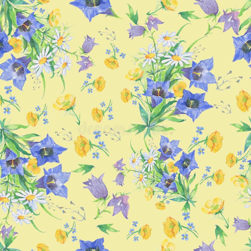 Seamless pattern of flowers on a yellow background stock illustration Seamless pattern of flowers on a yellow background stock illustration