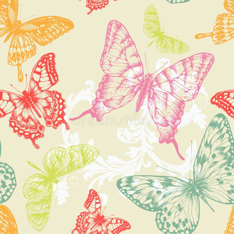 Seamless pattern with flying butterflies