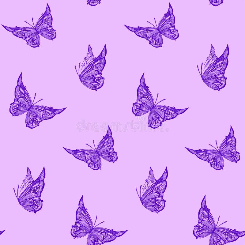 Seamless Pattern with Flying Butterflies, Vector Background Stock Vector Illustration of