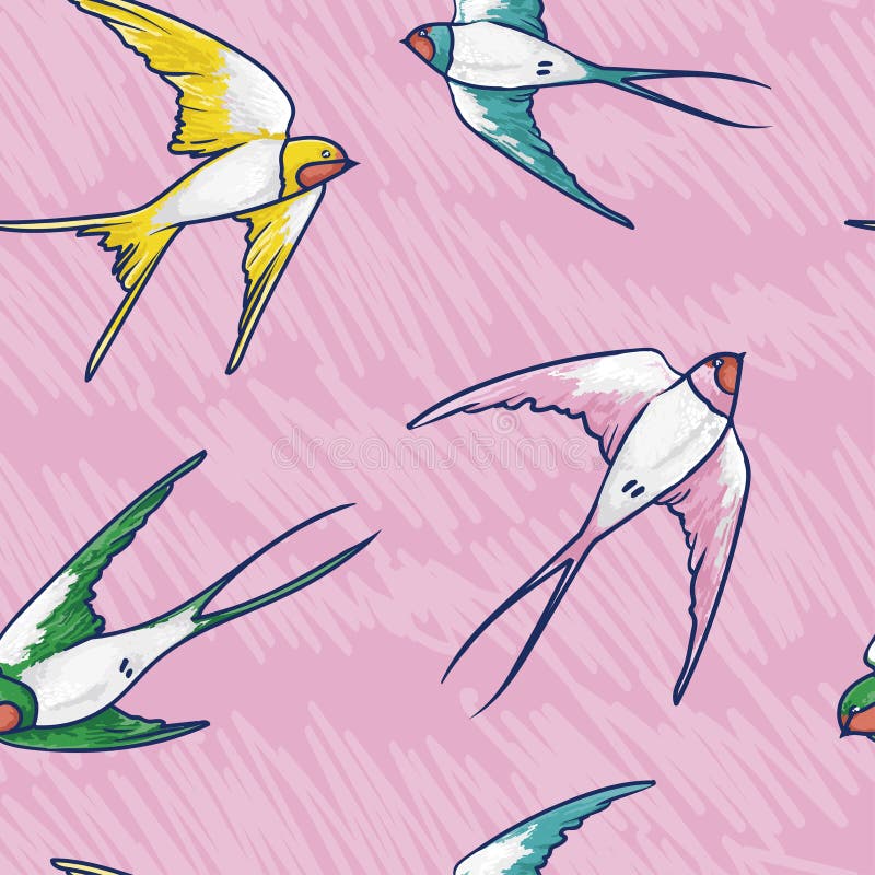Seamless pattern with flying colorful swallows royalty free illustration