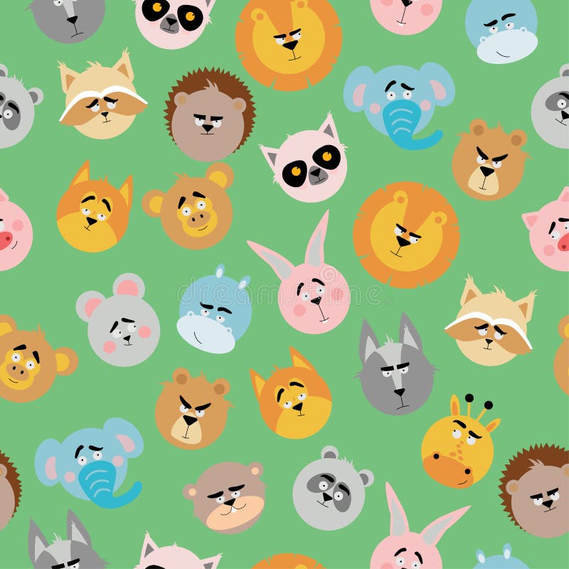 Seamless Pattern with Forest Animals. Animal Faces. Stock Vector