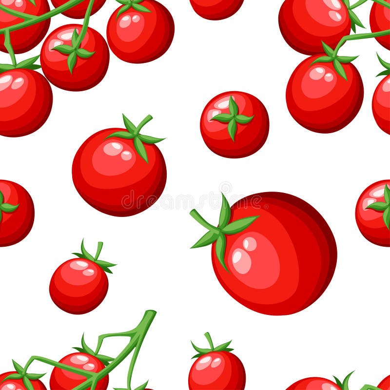 Seamless pattern of fresh cherry tomatoes vegetable from the garden organic food red tomato on green branch vector illustration is. Olated on white background stock photos Seamless pattern of fresh cherry tomatoes vegetable from the garden organic food red tomato on green branch vector illustration is. Olated on white background stock photos