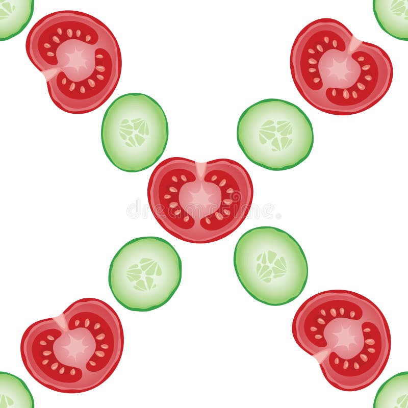 Seamless pattern with fresh sliced cucumbers and tomatoes vector illustration