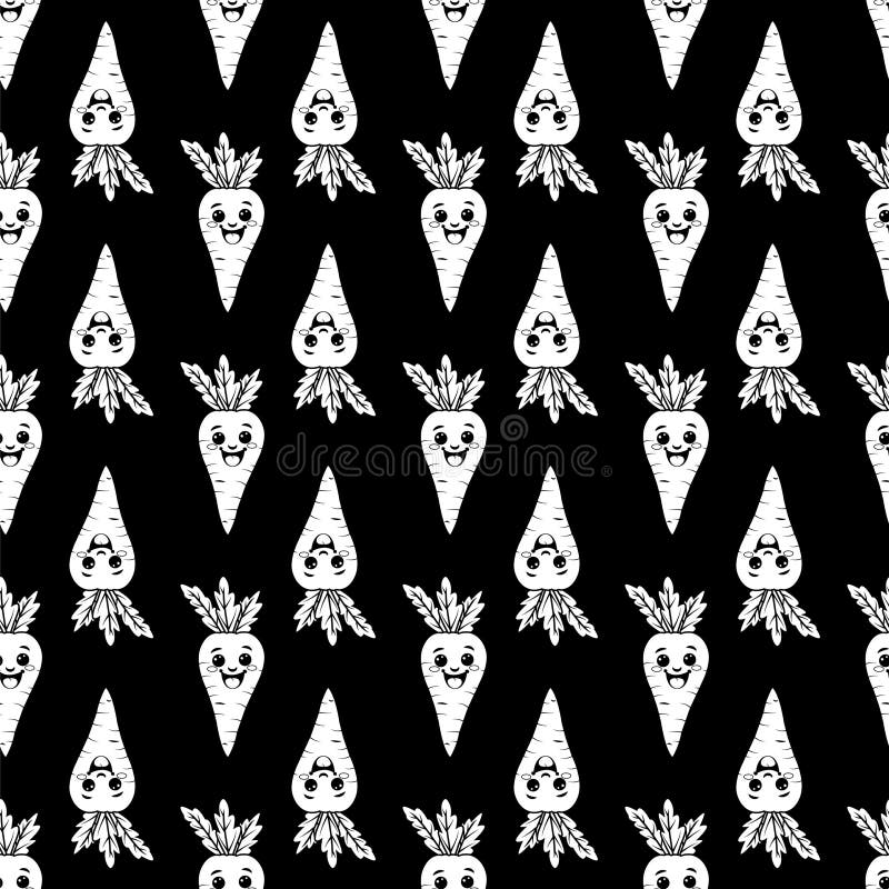 Seamless pattern with fun carrots. A pattern featuring contoured carrots. black background vector illustration