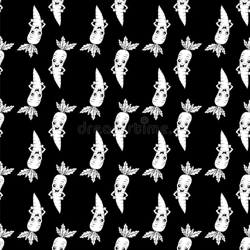 Seamless pattern with fun carrots. A pattern featuring contoured carrots. black background royalty free illustration