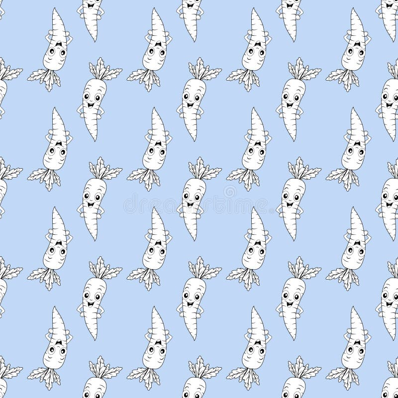 Seamless pattern with fun carrots. A pattern featuring contoured carrots. blue background vector illustration