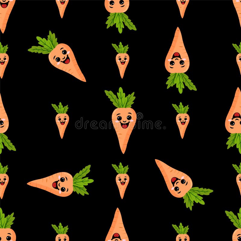 A seamless pattern with a funny carrot. Funny carrots in a seamless Design. black background royalty free illustration