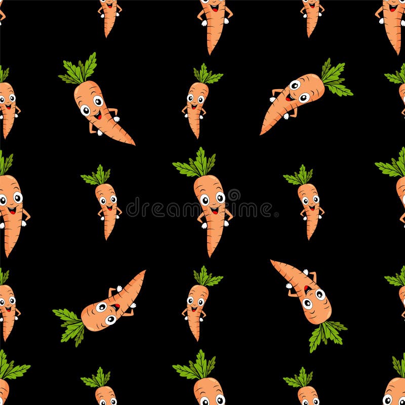 A seamless pattern with a funny carrot. Funny carrots in a seamless Design. black background royalty free illustration