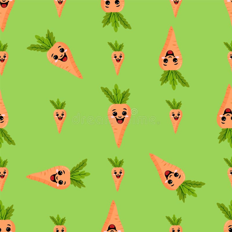 A seamless pattern with a funny carrot. Funny carrots in a seamless Design. green background vector illustration