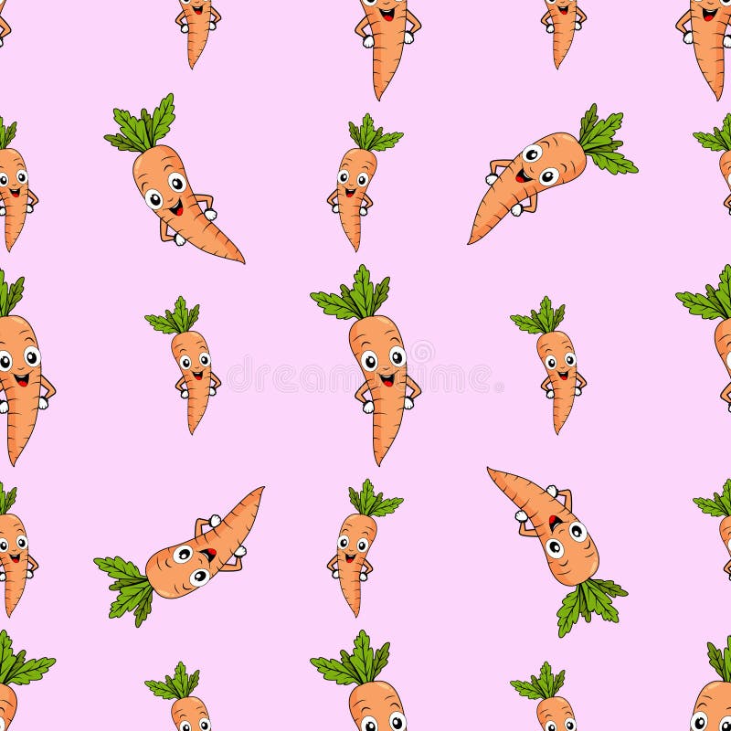 A seamless pattern with a funny carrot. Funny carrots in a seamless Design. pink background vector illustration