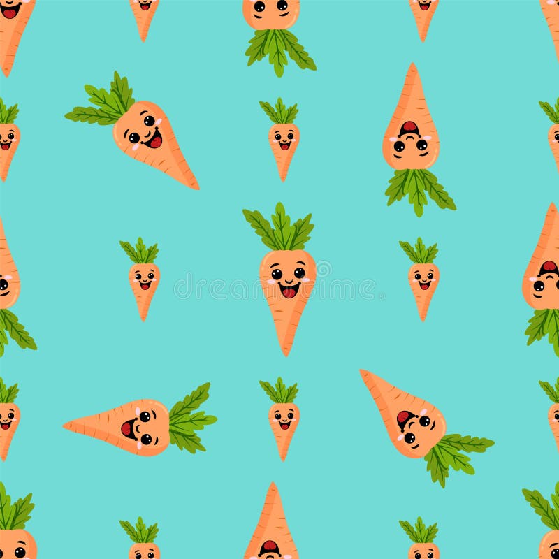 A seamless pattern with a funny carrot. Funny carrots in a seamless Design. turquoise background stock illustration