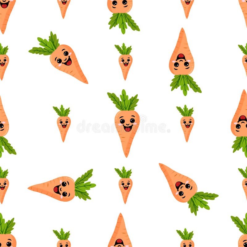 A seamless pattern with a funny carrot. Funny carrots in a seamless Design. white background royalty free illustration