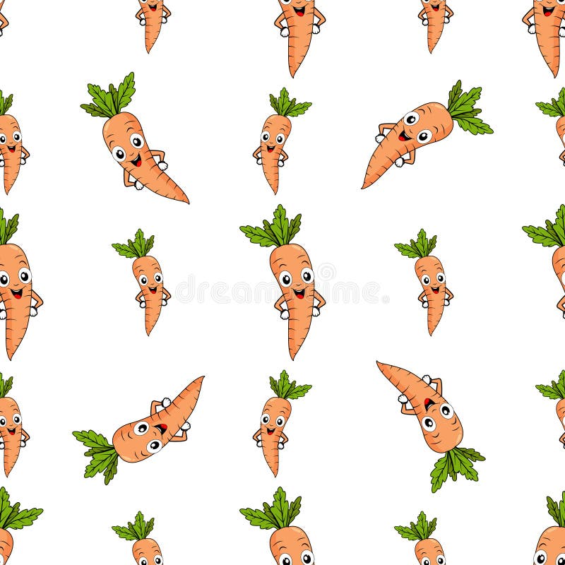 A seamless pattern with a funny carrot. Funny carrots in a seamless Design. white background stock illustration