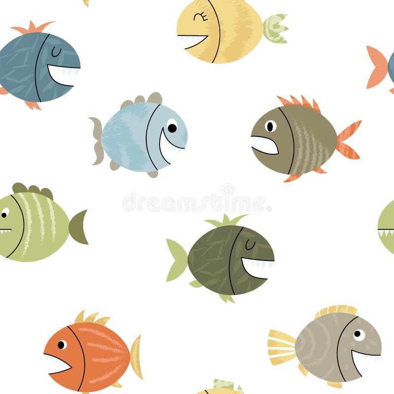 Seamless pattern with funny different emotions of fish on a white background. Vector illustration. Seamless pattern with funny different emotions of fish on a white background. Vector illustration.