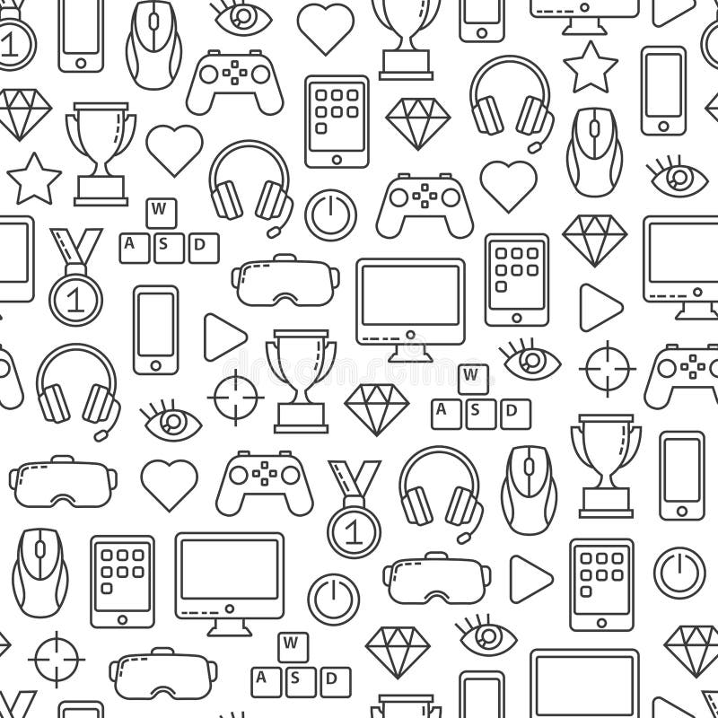 Seamless Pattern with Game Icons Stock Vector - Illustration of buttons,  electronics: 159824566