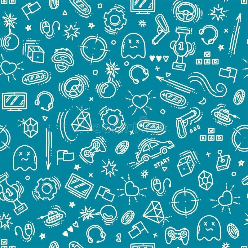 Set of video game in doodle style. Computer games line vector 23526070  Vector Art at Vecteezy