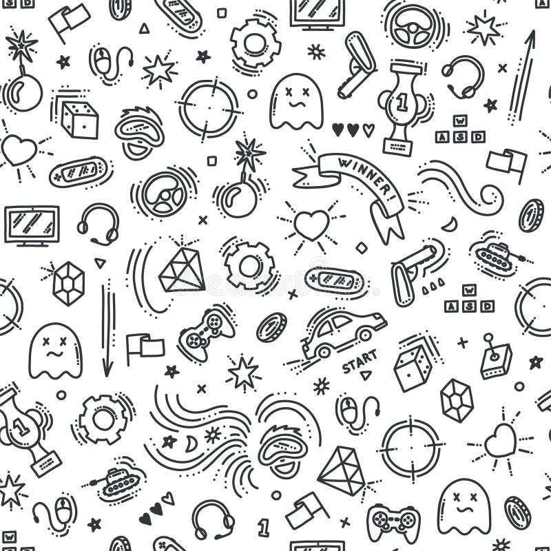 Set of video game in doodle style. Computer games line vector 23526070  Vector Art at Vecteezy