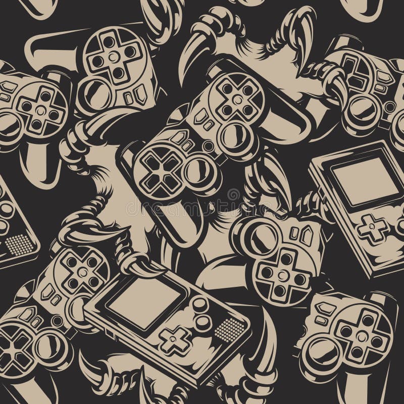 Seamless Pattern on a Gaming Theme in Vintage Style Stock Vector