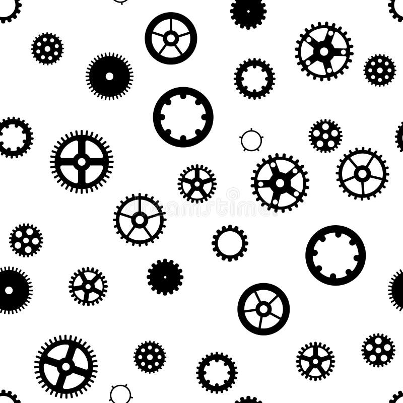 Seamless pattern with gear. Black gears on a white background. Vector royalty free illustration