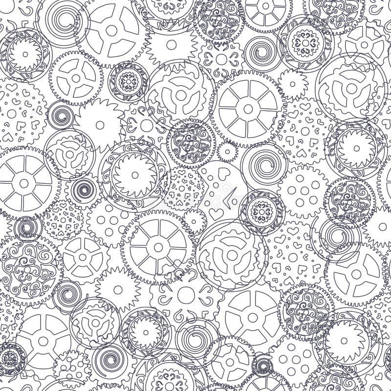 Seamless pattern. Gears in the Victorian style, hand drawn. Vector vector illustration