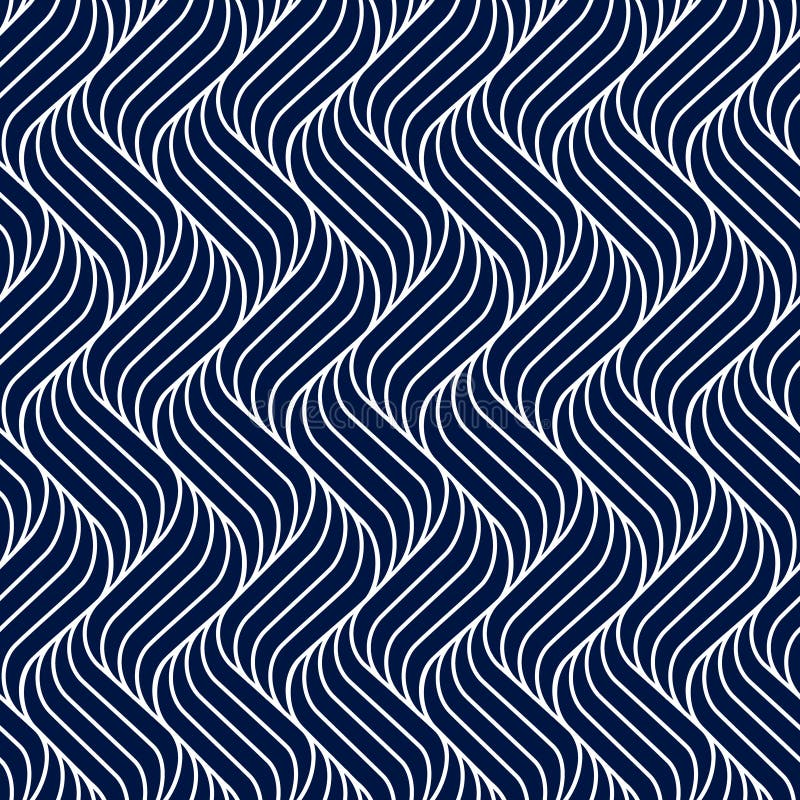 Seamless pattern geometric line. Blue background wavy stripe. Modern waves texture. Repeated swirl. Intricate pipple curly twist. vector illustration