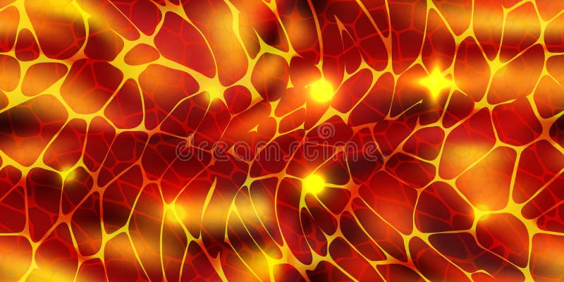 Seamless pattern of glowing magma texture or volcano lava river top view stock illustration