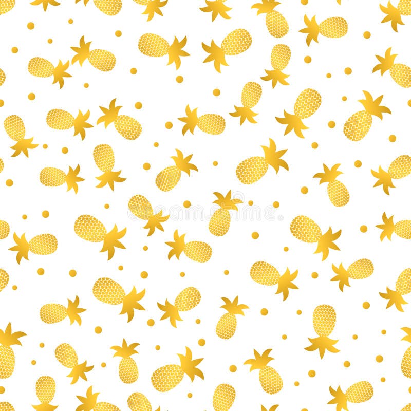 Seamless pattern with gold pineapple on white background. Golden tropical fruit vector illustration. Easy to edit template for vector illustration