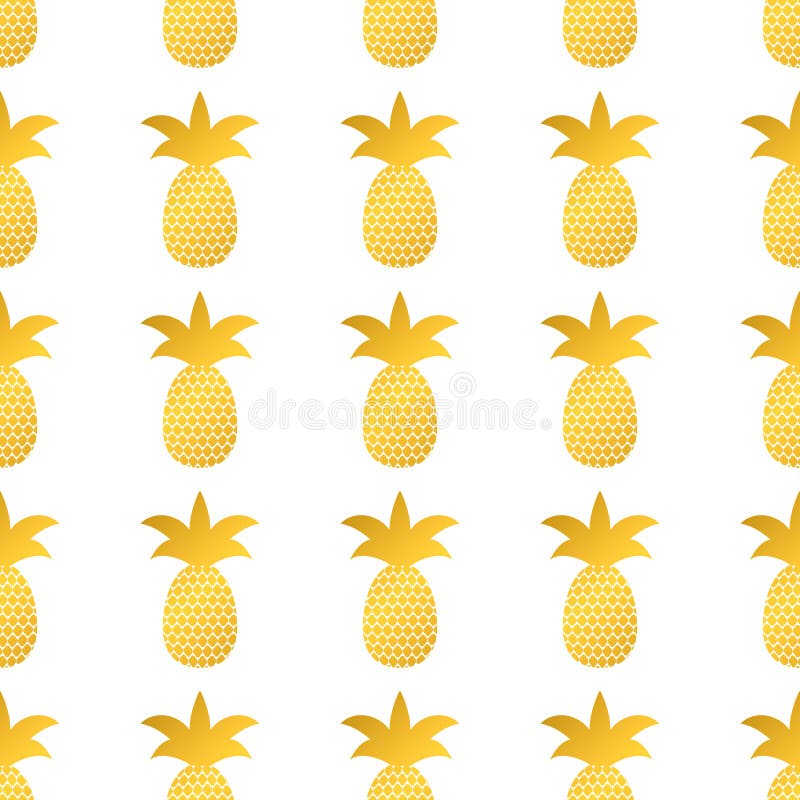 Seamless pattern with gold pineapple on white background. Golden tropical fruit vector illustration. Easy to edit vector illustration