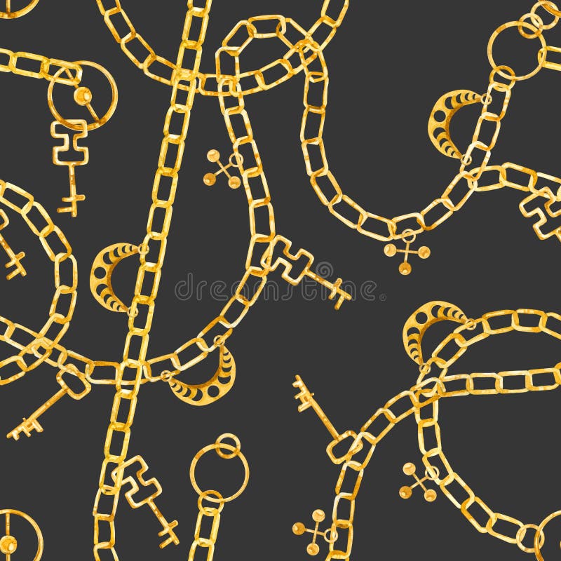 Seamless pattern golden chain and jewelry fashion illustration in a watercolor style royalty free illustration Seamless pattern golden chain and jewelry fashion illustration in a watercolor style royalty free illustration