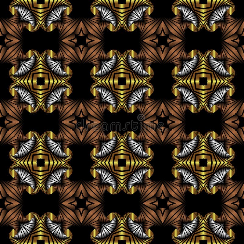 Seamless Pattern with Golden, Silver and Bronze Decorative Elements on