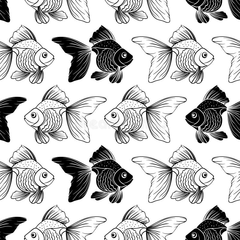 Seamless Pattern with Goldfish. Stock Vector Illustration of drawing